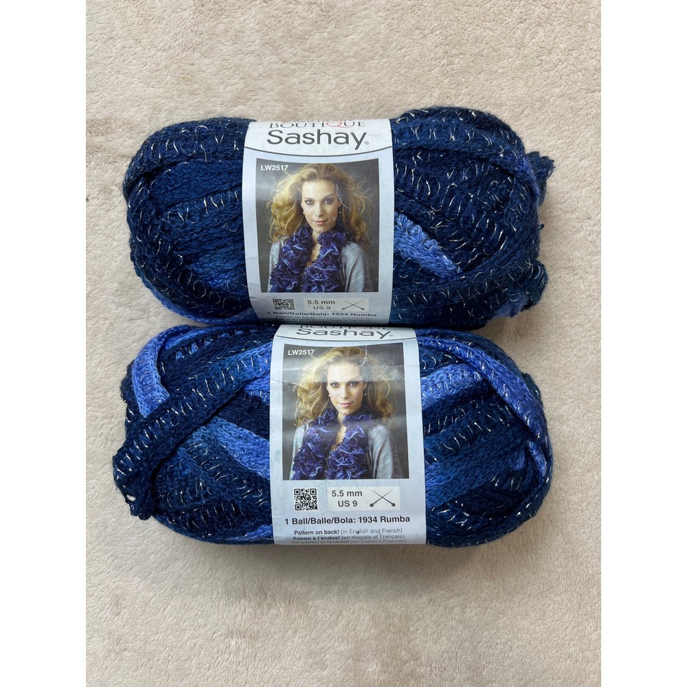 Red Heart Boutique Sashay Yarn Rumba 1934 Blue Navy Blue Metallic 2 Skeins 3.5oz